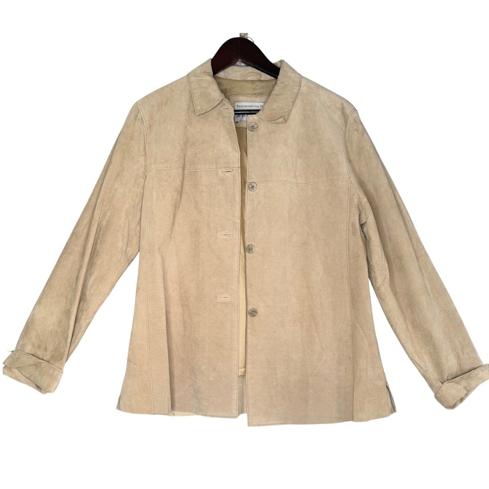 LORD & TAYLOR Tan Suede Leather Jacket Women's Size L Classic Style